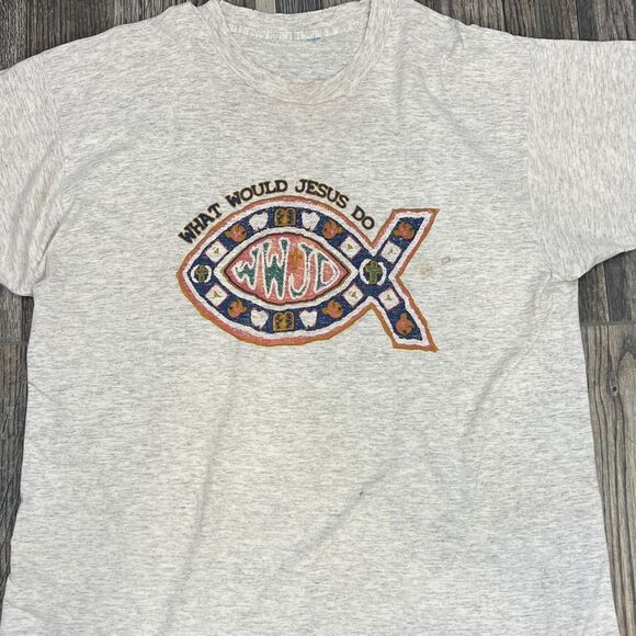 ✝️ Vintage WWJD What Would Jesus Do “Fish” T-Shirt 90’s Single Stitch Men Sz XL - Picture 1 of 16